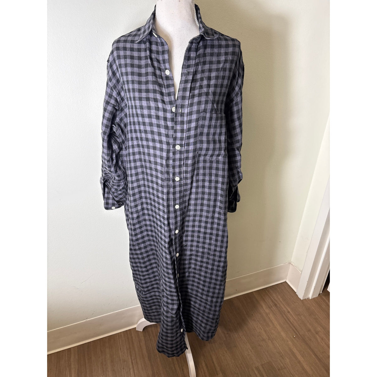 Emily Phillips Gray and Black Check Girlfriend Shirt Maxi Dress Sz 6