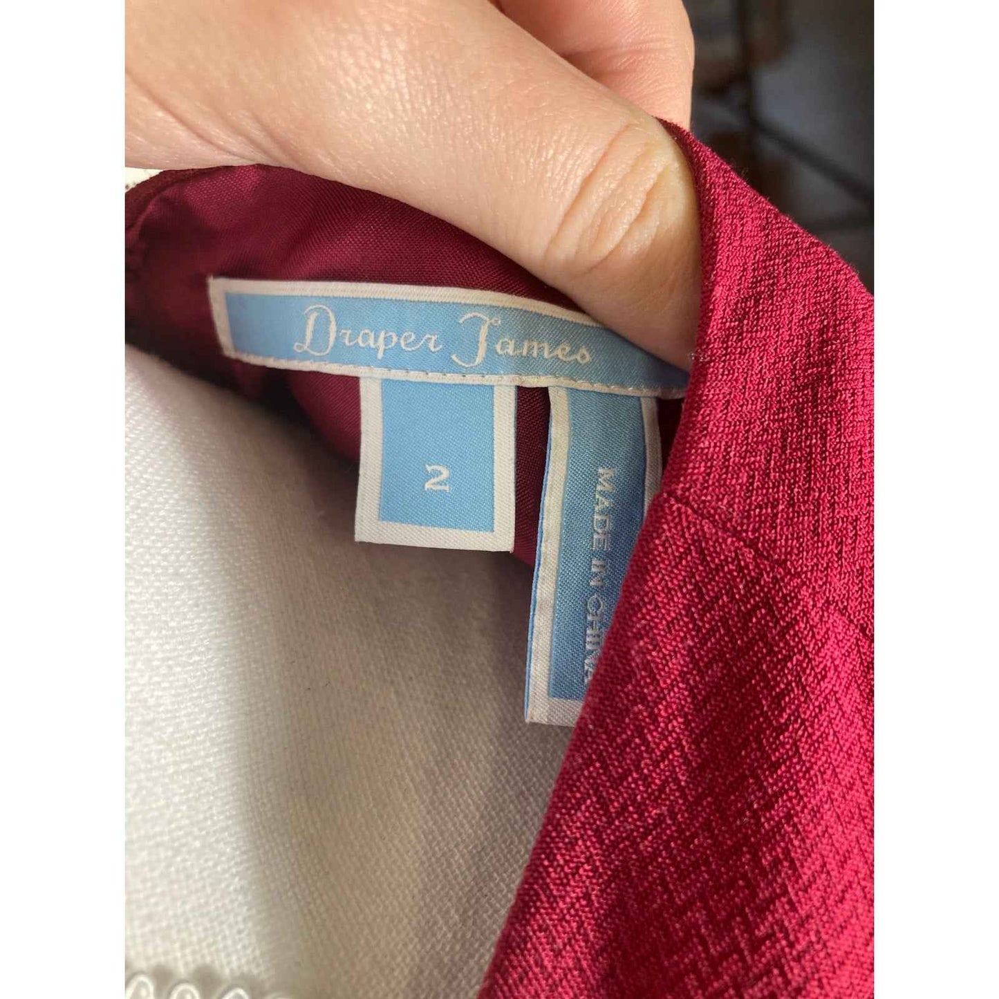 Draper James Dark Red 3/4 Sleeve V-Neck Back Zip Knee Length Dress Sz 2