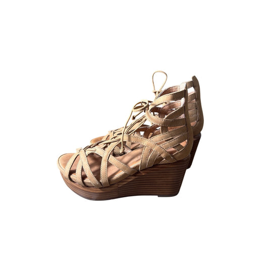 Gentle Souls Brown Cage Wooden Wedge Sandal Sz 7.5