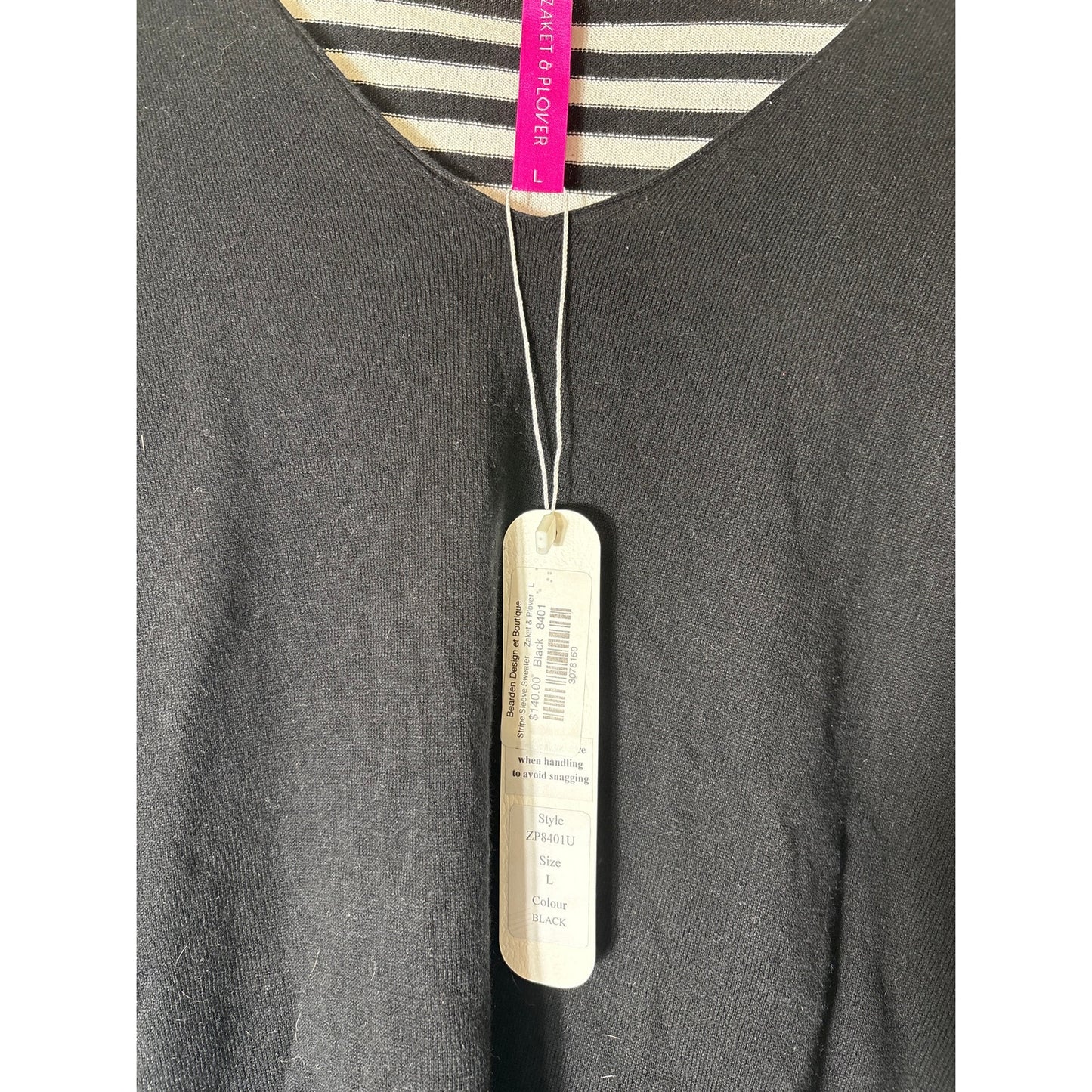 NWT Zaket & Plover Black And White Stripe Long Sleeve V-Neck Top Sz L