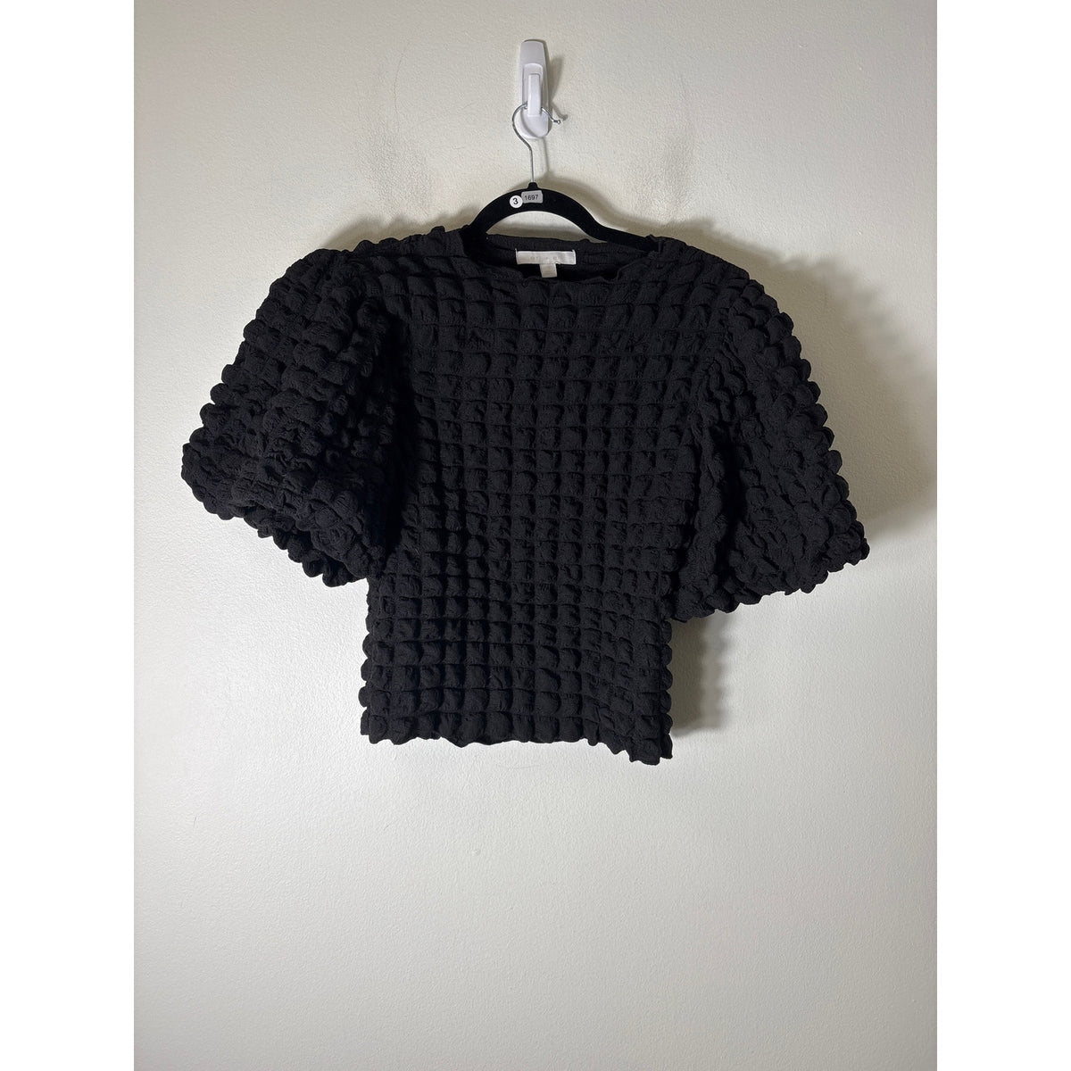 Eri+Ali Black Puffy Short Sleeve Shirt Sz S