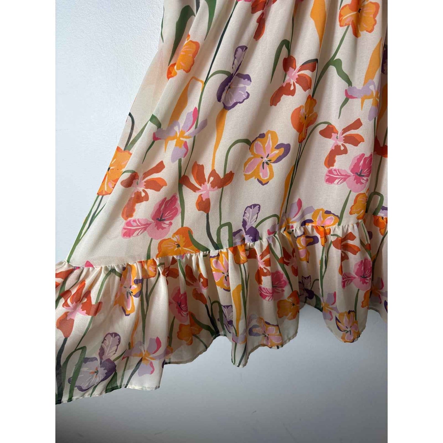 Hutch Multicolor Floral Blouson Short Sleeve Knee Midi Dress Sz M