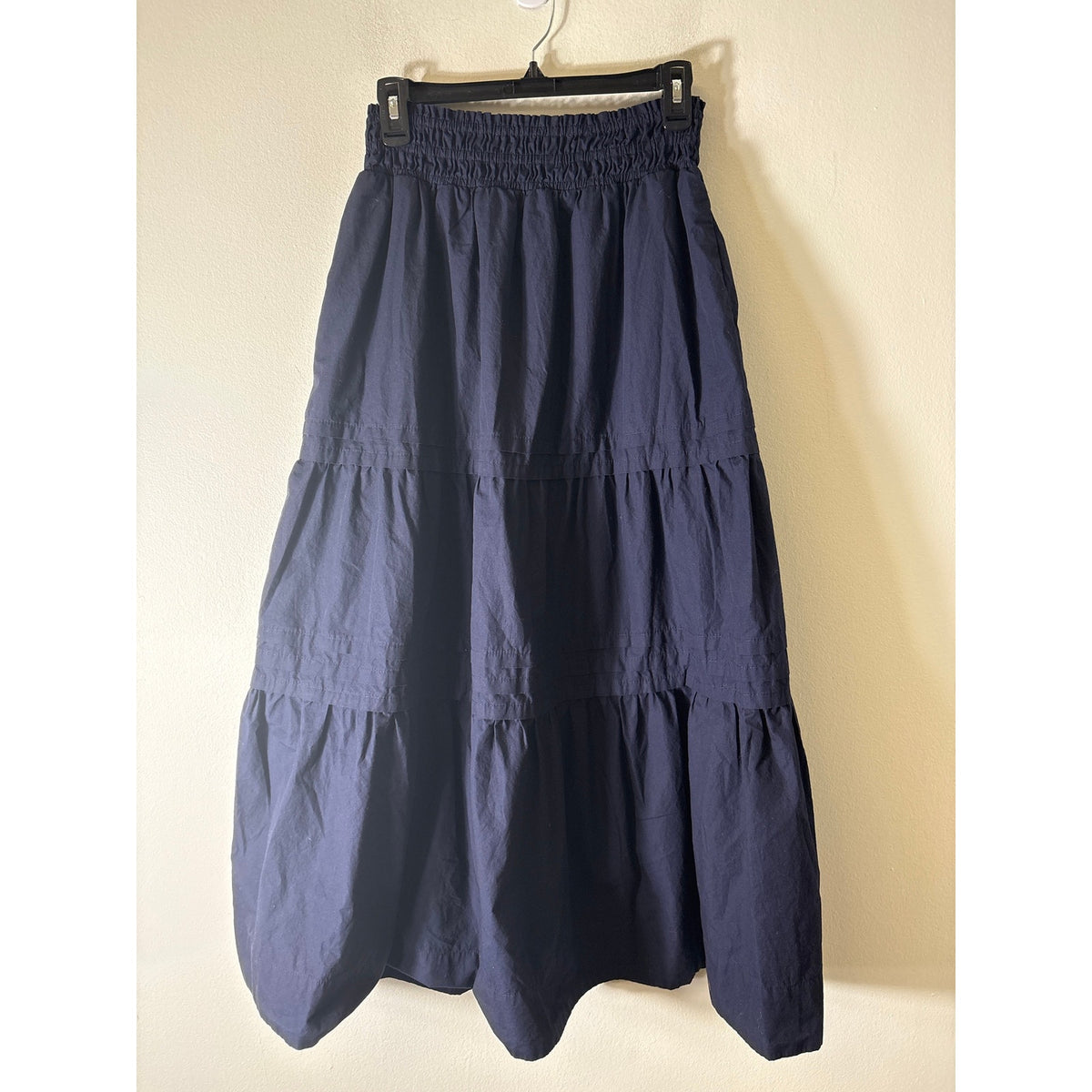 Quince Navy Pull On Tiere Cotton Maxi Skirt Sz S