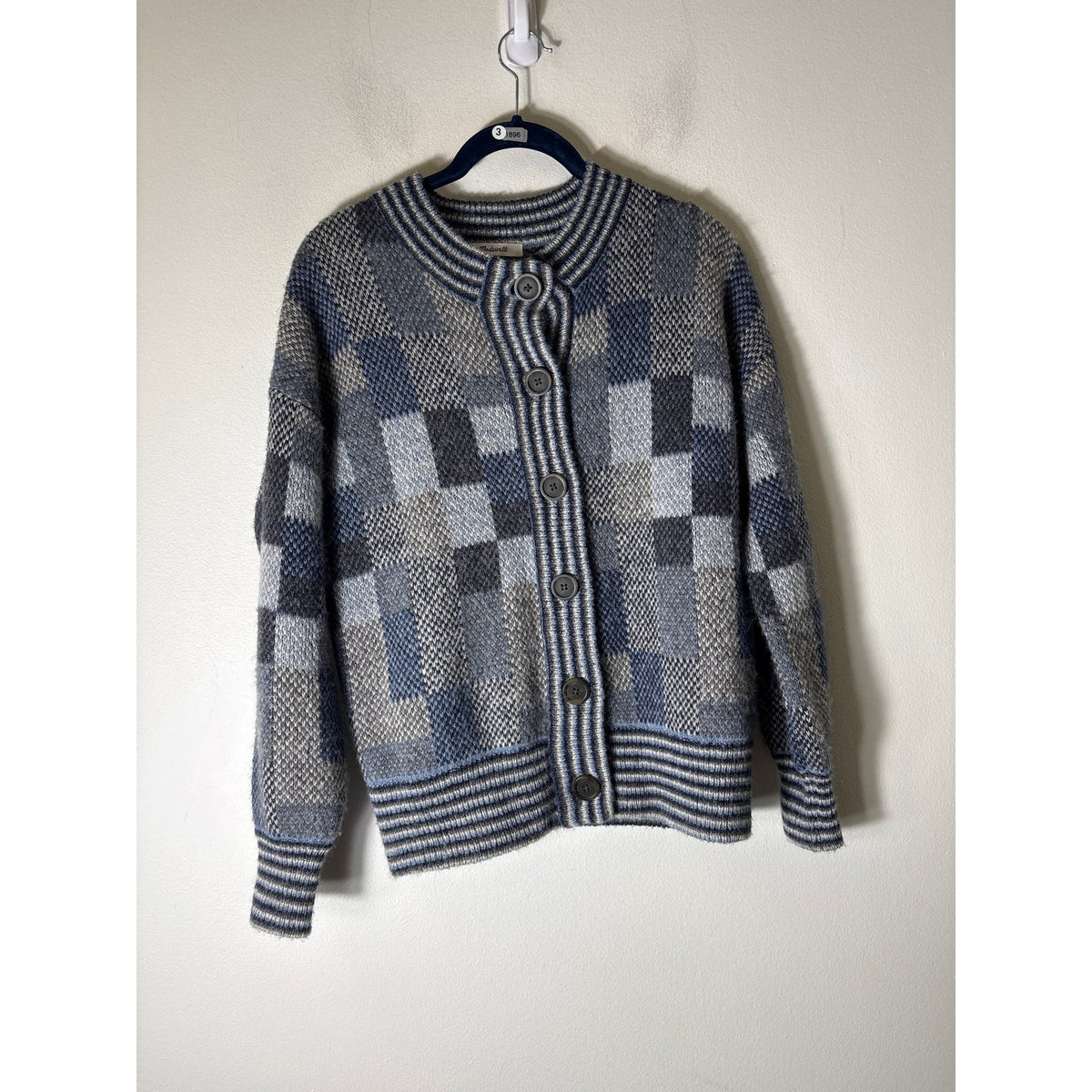 Madewell Gray and Blue Patterned Cardigan Sweater Sz XXS