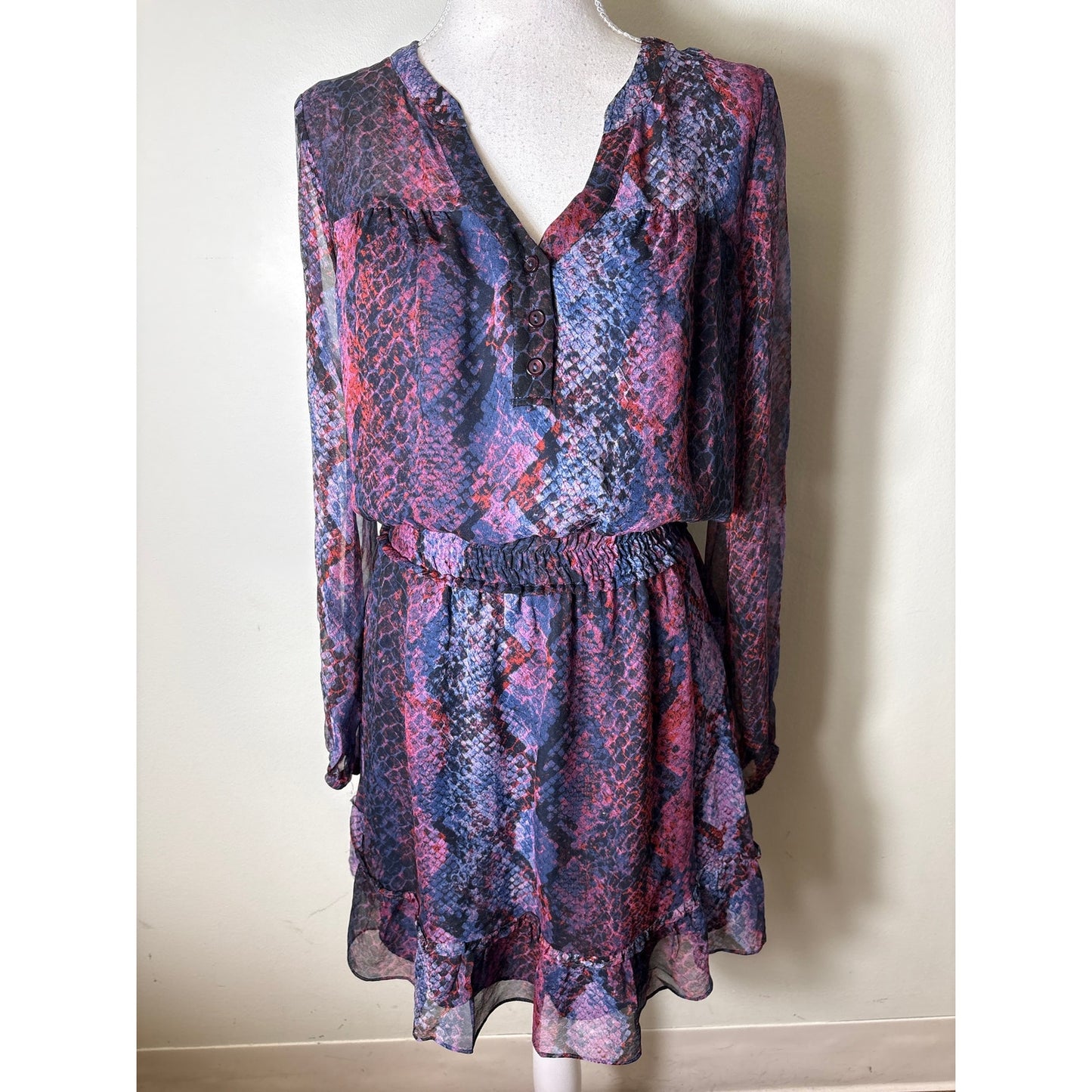 Parker Jewl Toned Slong Sleeve Silk Knee Length Dress Sz XS