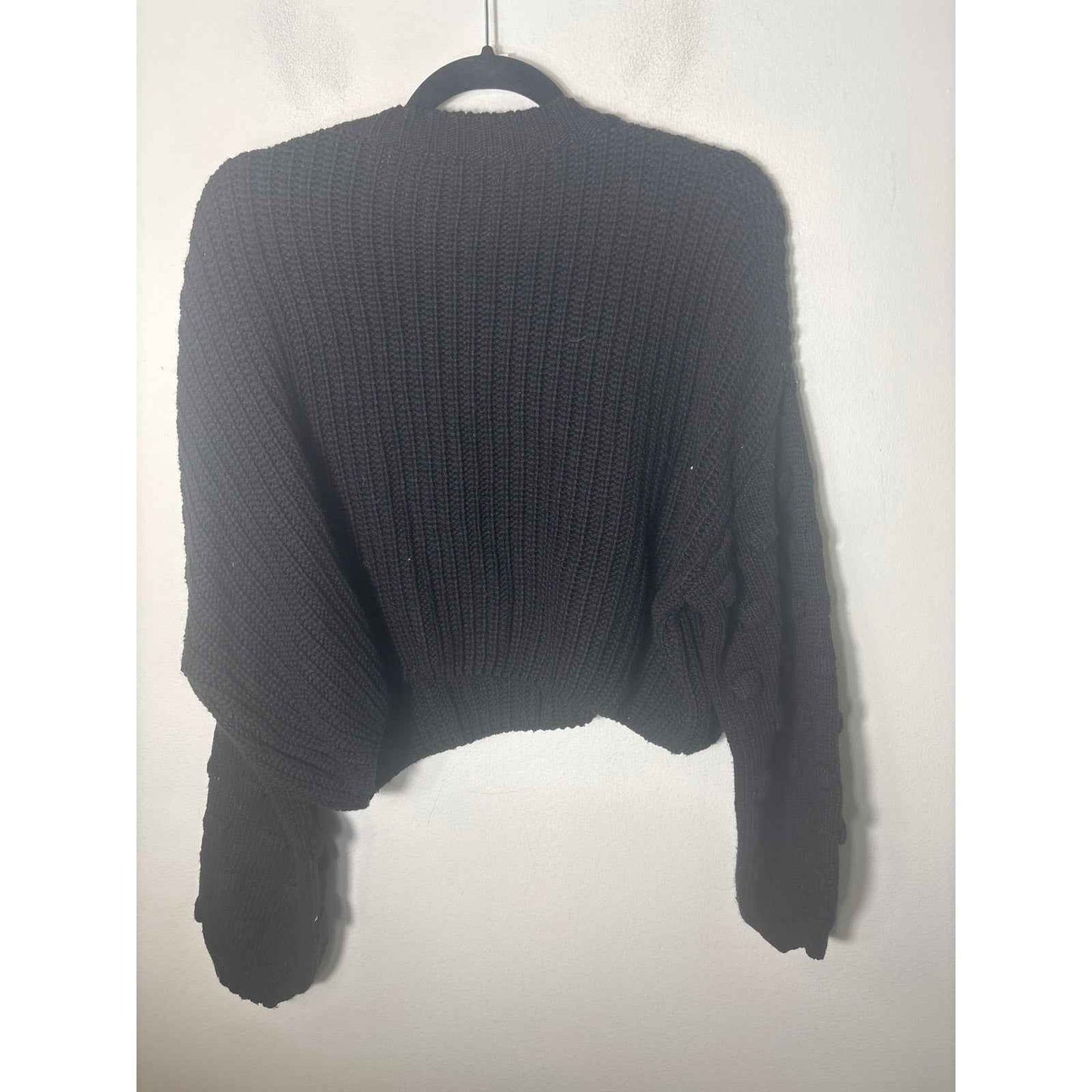 En Creme Black Long Sleeve Cropped Knit Sweater Sz L