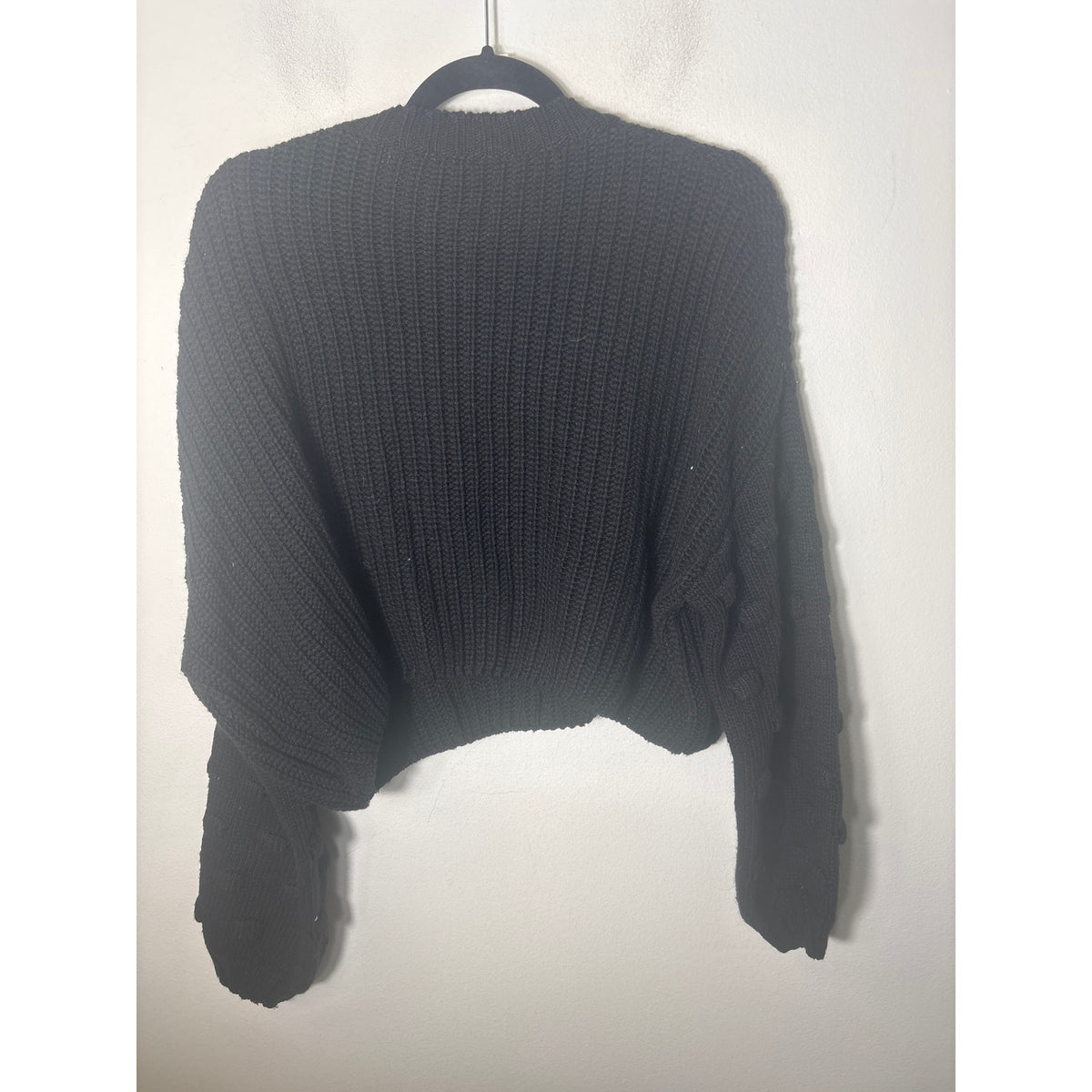 En Creme Black Long Sleeve Cropped Knit Sweater Sz L