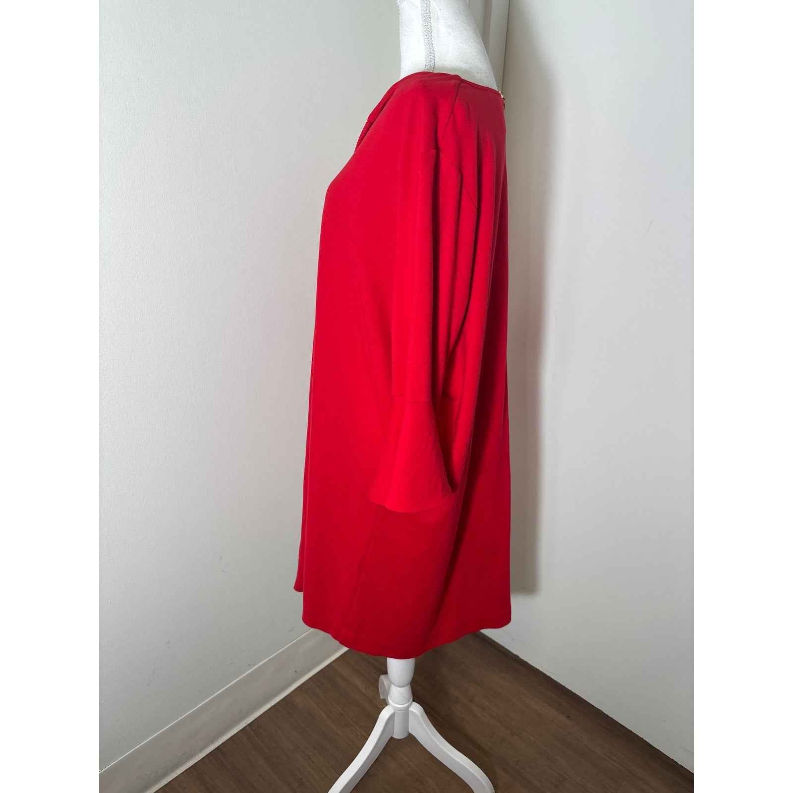 Joan Vass Red 3/4 Sleeve Knee Length Shift Dress Sz 2X