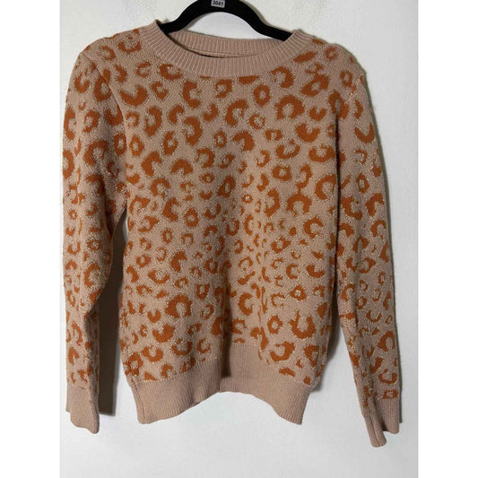 Zara Brown Gold Print Long Sleeve Knit Sweater Sz M