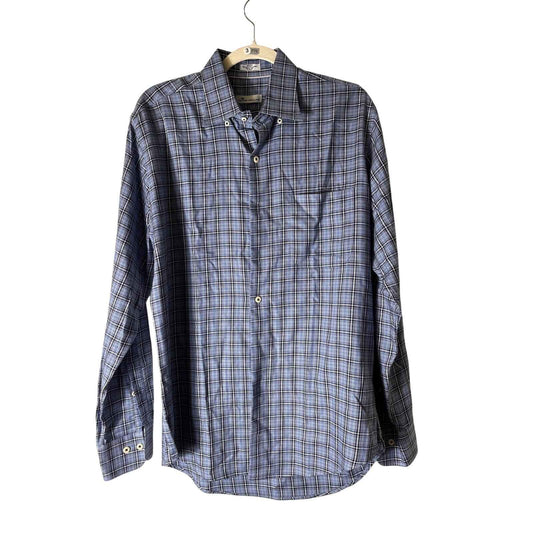 Men's Peter Millar Blue Plaid Long sleeve Button Down Shirt Sz M