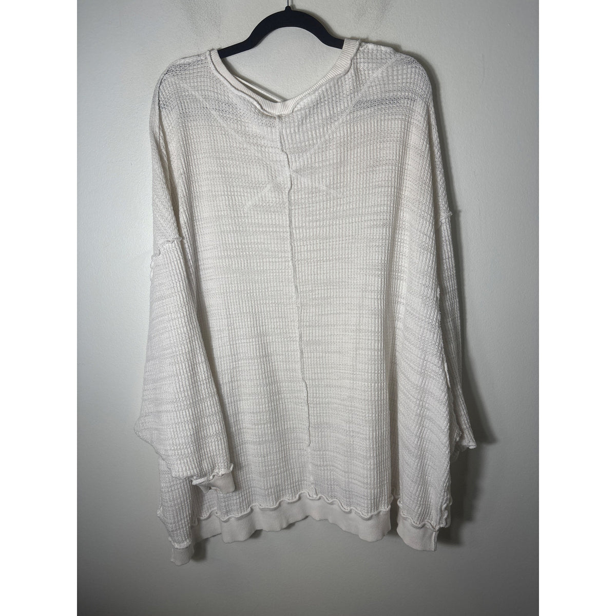 Free People White Waffle Knit Oversized Top Sz XS