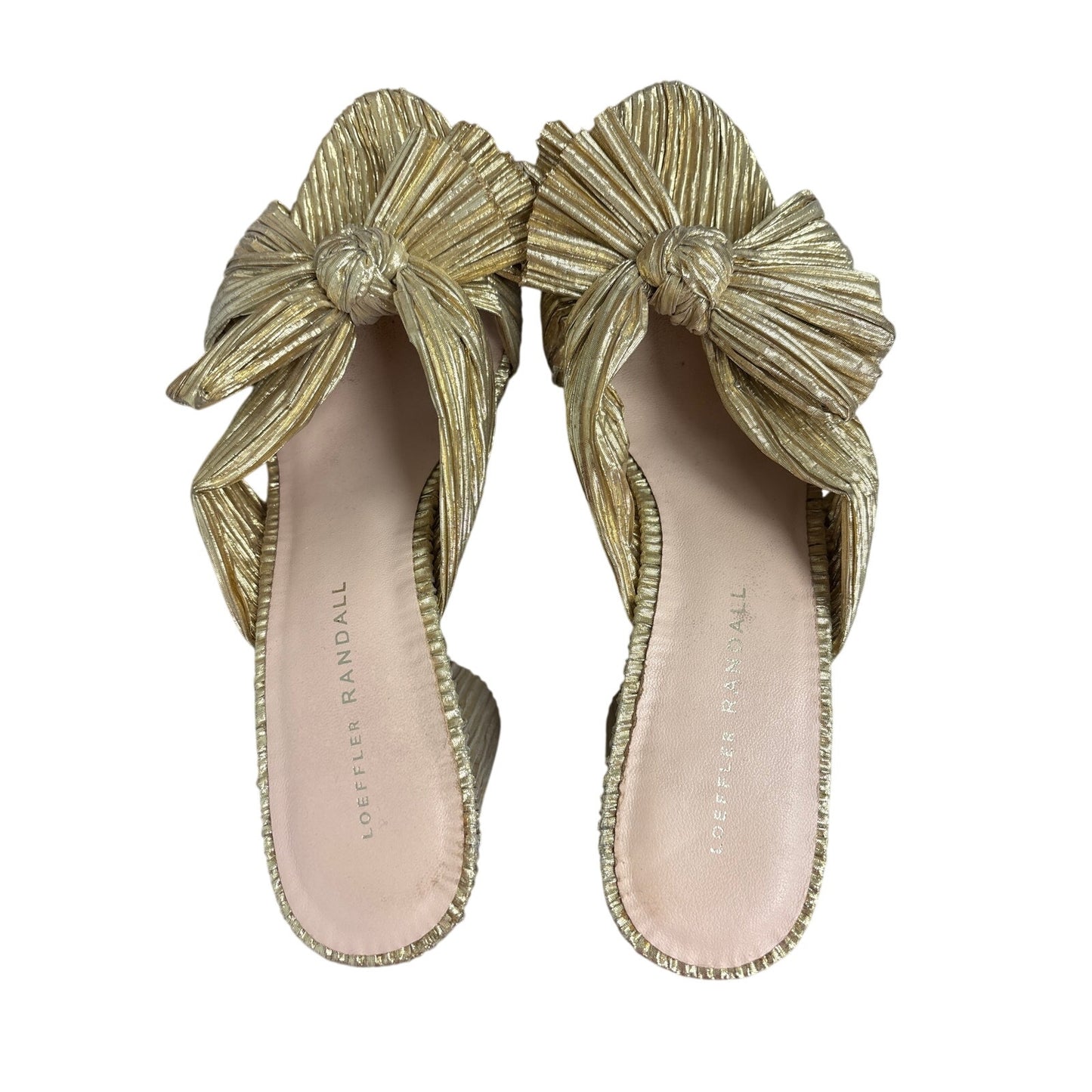 Loeffler Randal Gold Bow Heels Sz 7.5