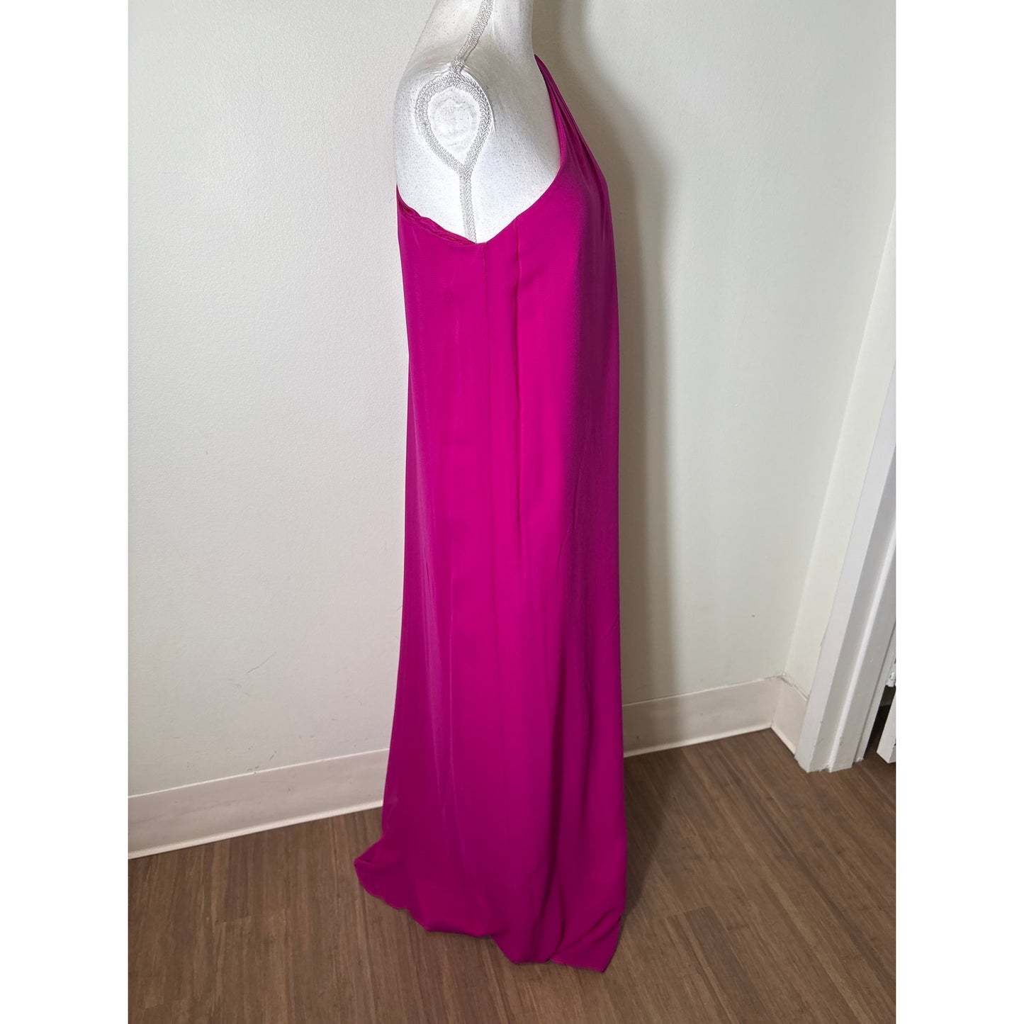 Halston Pink One Shoulder Drape Gown Sz 8