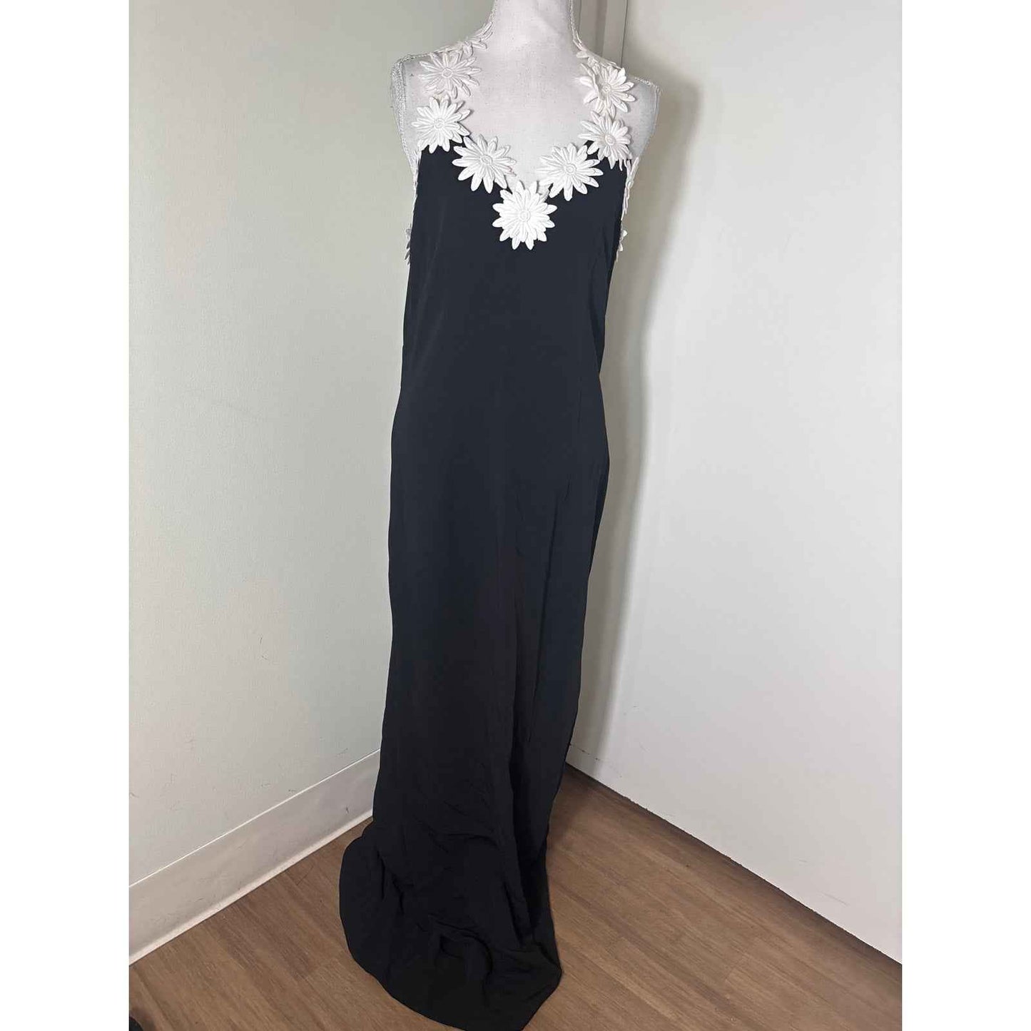 NK32 Naeem Khan Black One Shoulder Floral Strap Floor Length Dress sz 12
