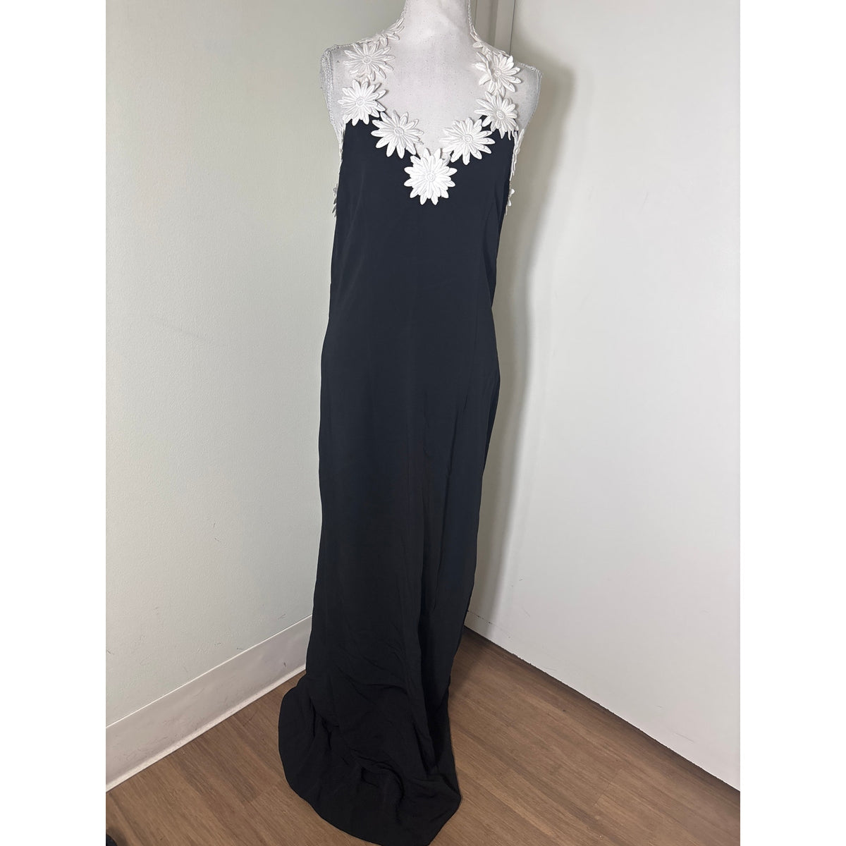 NK32 Naeem Khan Black One Shoulder Floral Strap Floor Length Dress sz 12
