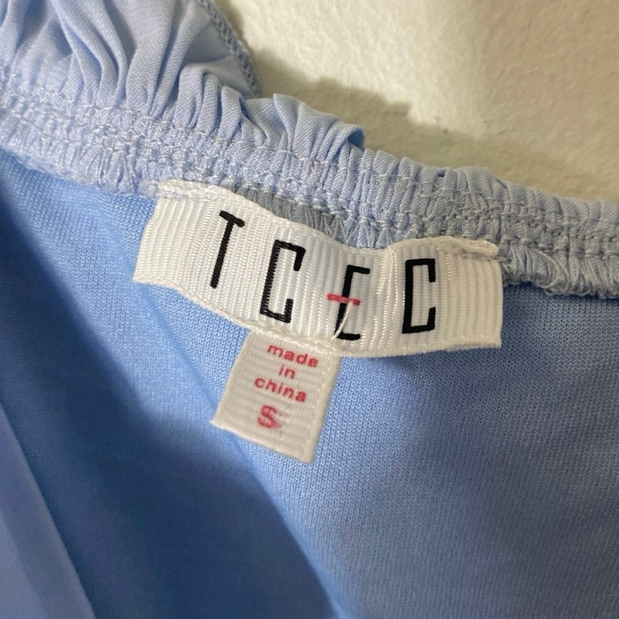 TCEC Baby Blue Cropped Smocked Top with Ribbon Straps Sz S