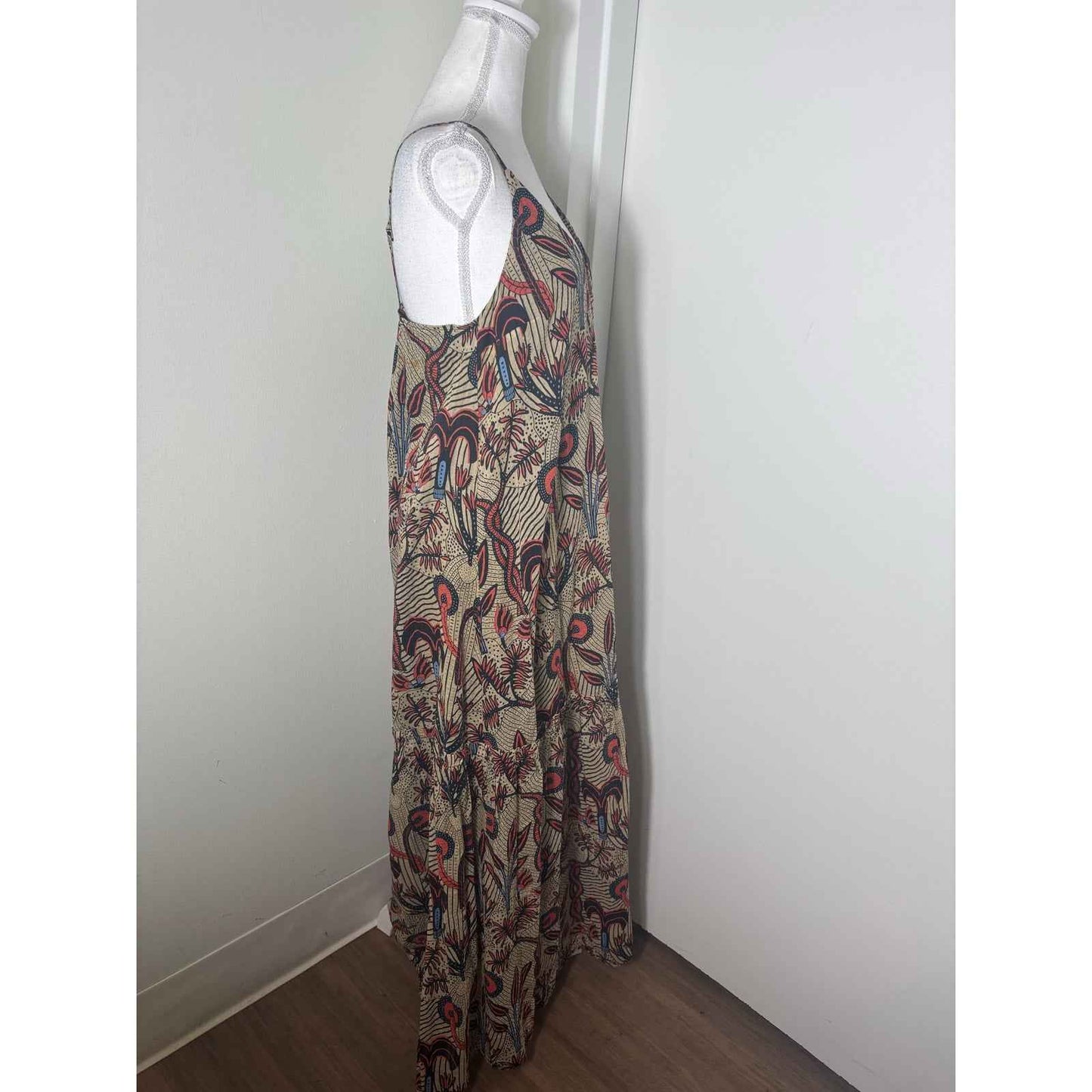 Otto'Ame Tan and Orange Floral Maxi Sz 8