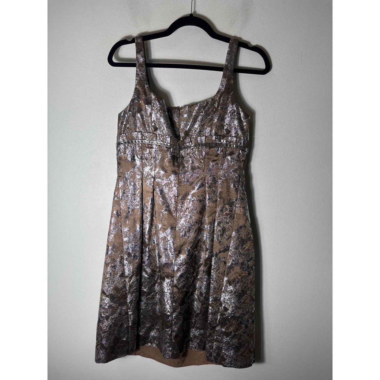 Carmen Mark Valvo Metallic Silver and Copper Sleeveless Knee Length Dress Sz 6