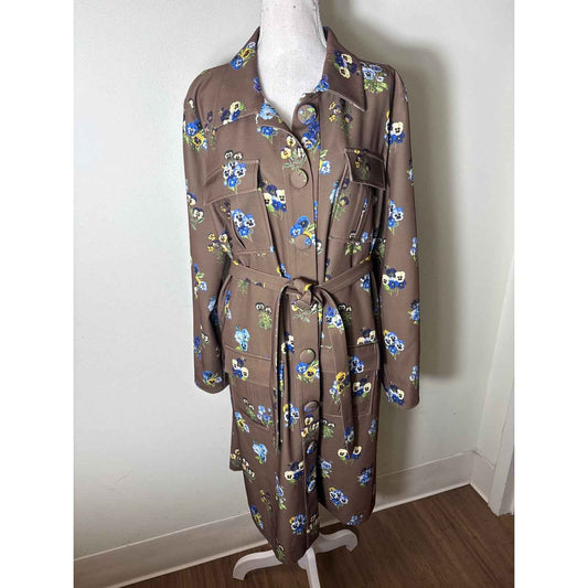 Molly Moorkamp Brown Floral Long Sleeve Button Up Dress Sz 14