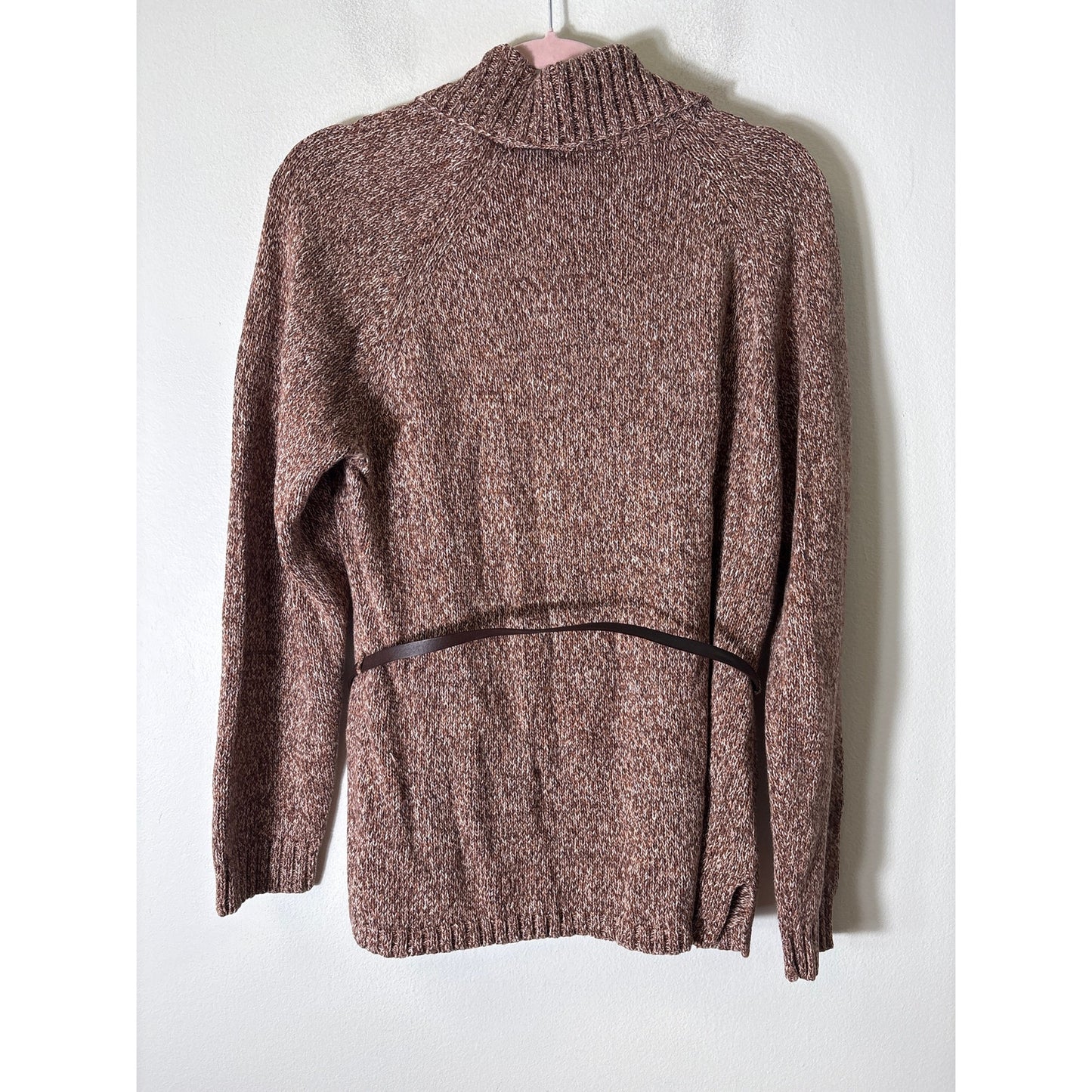 Jeanne Pierre Brown Knit Cotton Foldover Collar Sweater Sz M