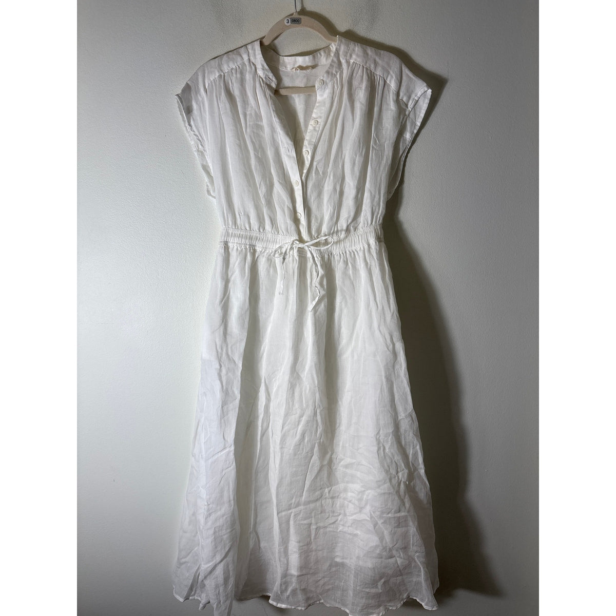 Elan White Gauzy Drawstring Waisted Dress Sz L