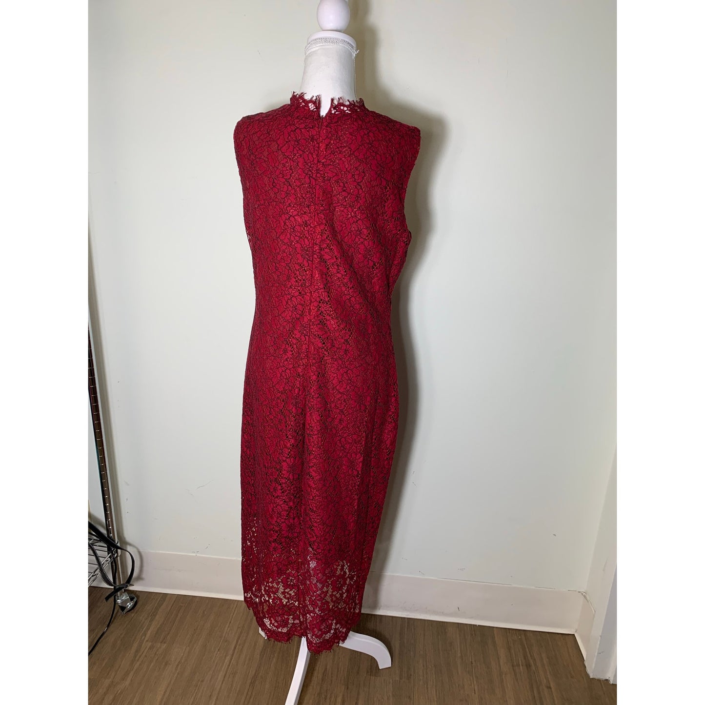 Shoshanna Red Sleeveless Floral Lace Maxi Dress Sz 10