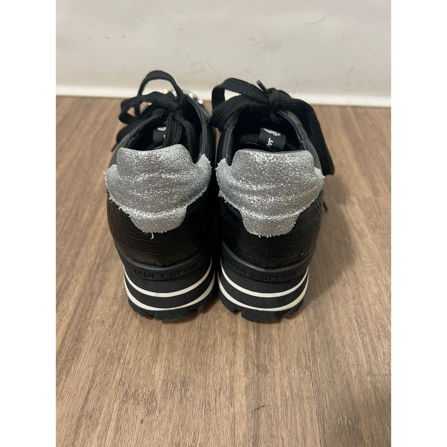 Janet Sport Black Sequined Sneakers Sz 38