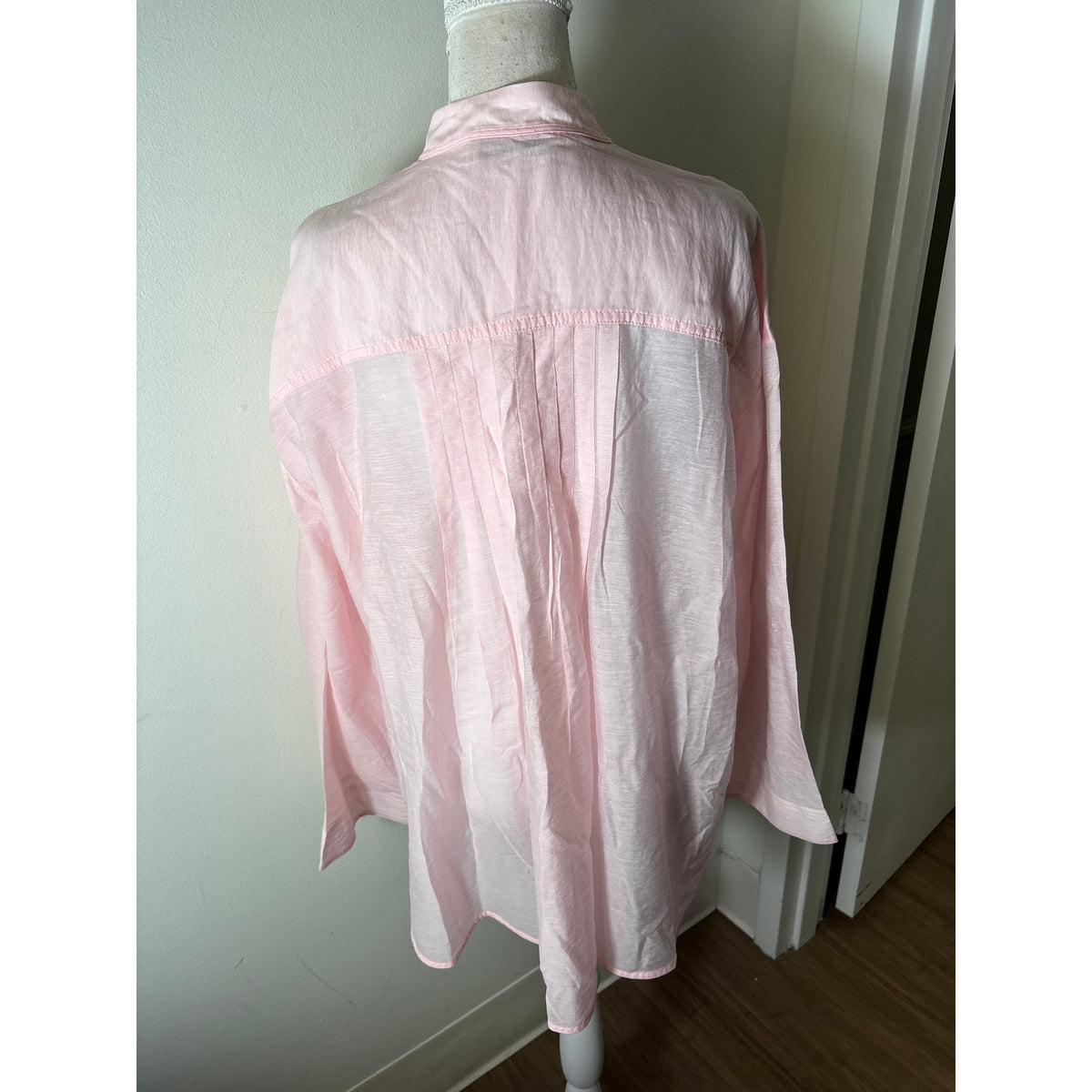 Lee Mathews Pink Front Pleat Hi Low Hem Long Sleeve Shirt Sz 0