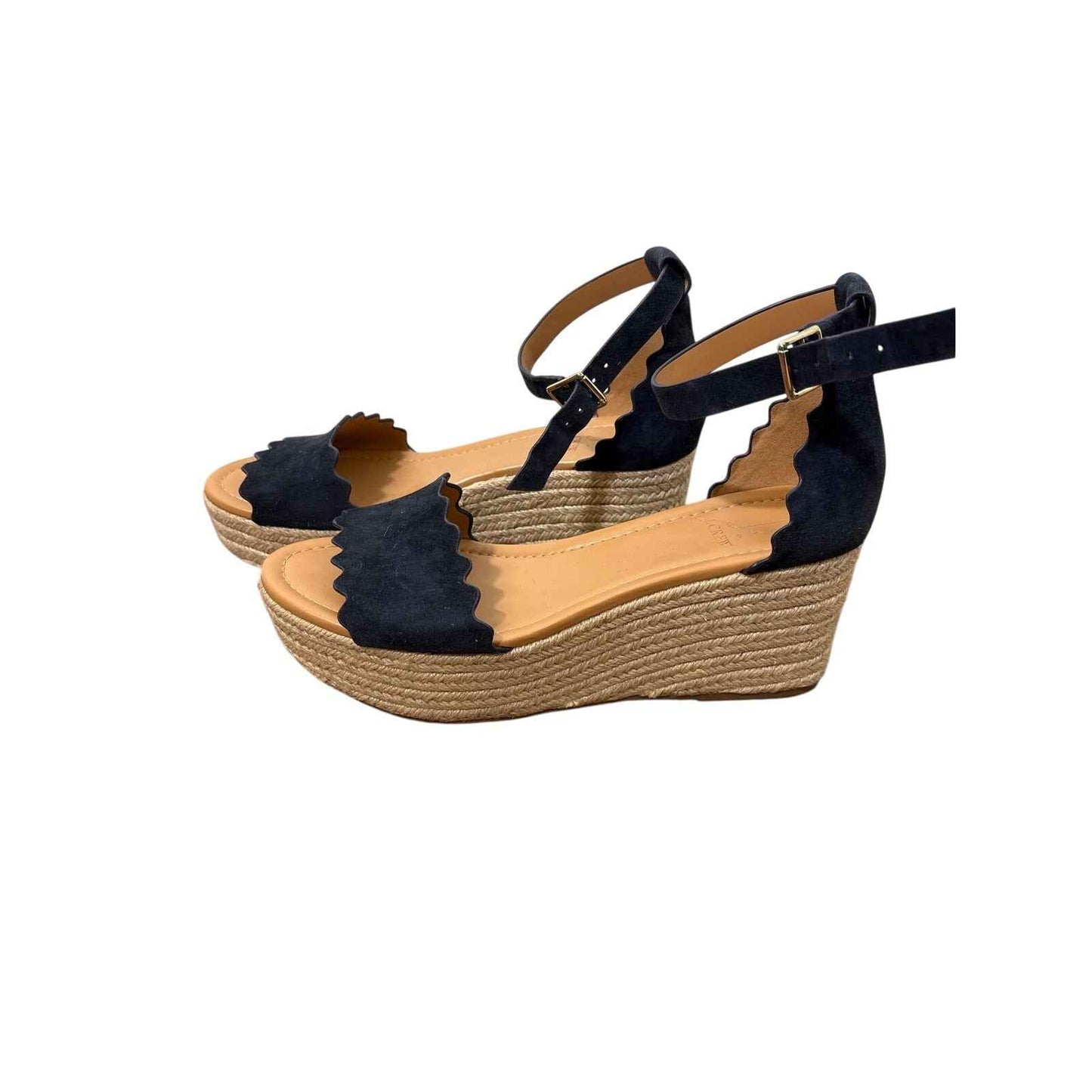 J.Crew Navy Suede Ric Rac Suede Wedge Sz 8.5