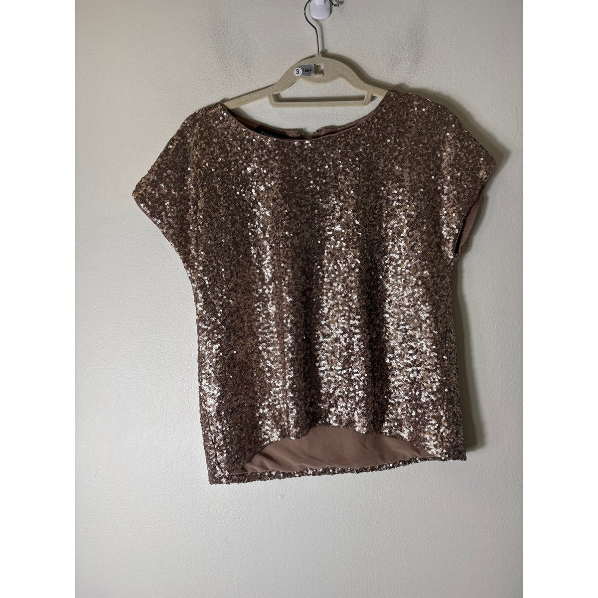 bebe Gold Pewter Cap Sleeve Sequin Special Occasion Top Sz S