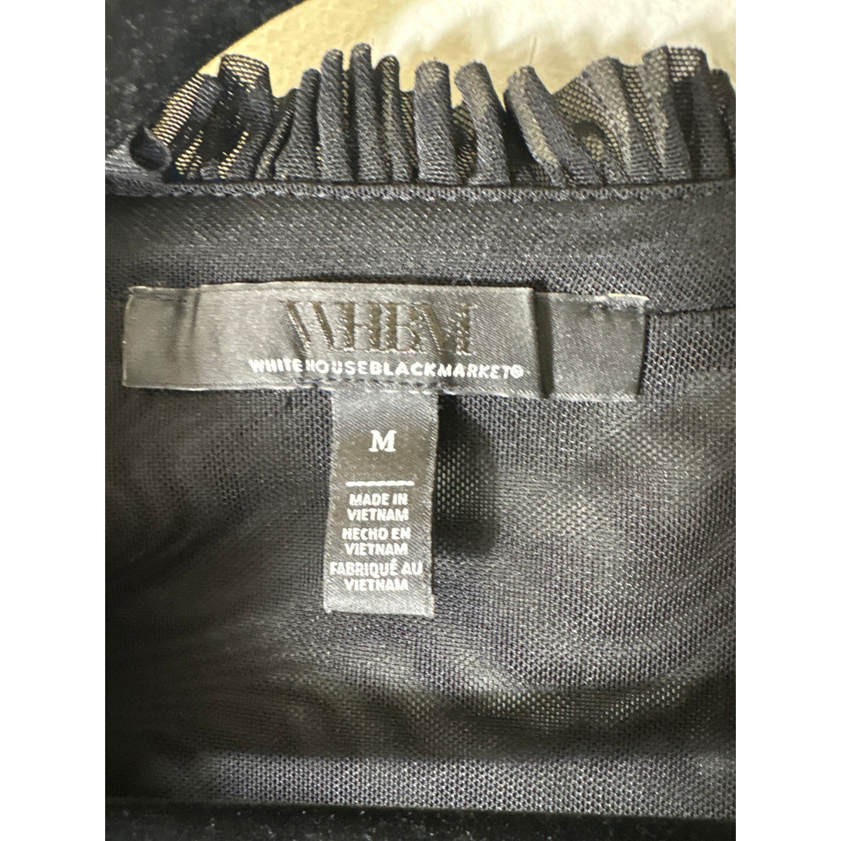 WHBM Black Long Sleeve Ruffled Ruched Shirt Sz M
