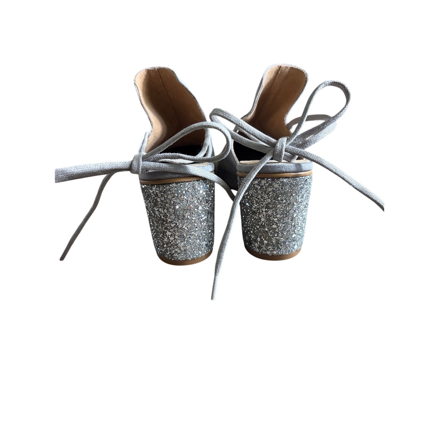 NWOB  Free People Gray Suede Mid Heel Mule with Silver Sparkle Heel Sz 40 (9.5)