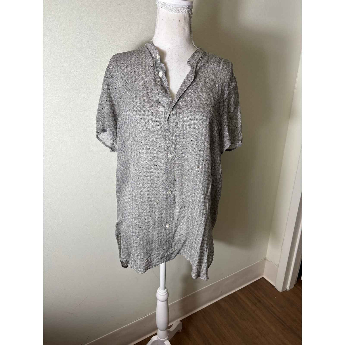 Billy Reid Black and White Dot Print Short Sleeve Shirt Sz M