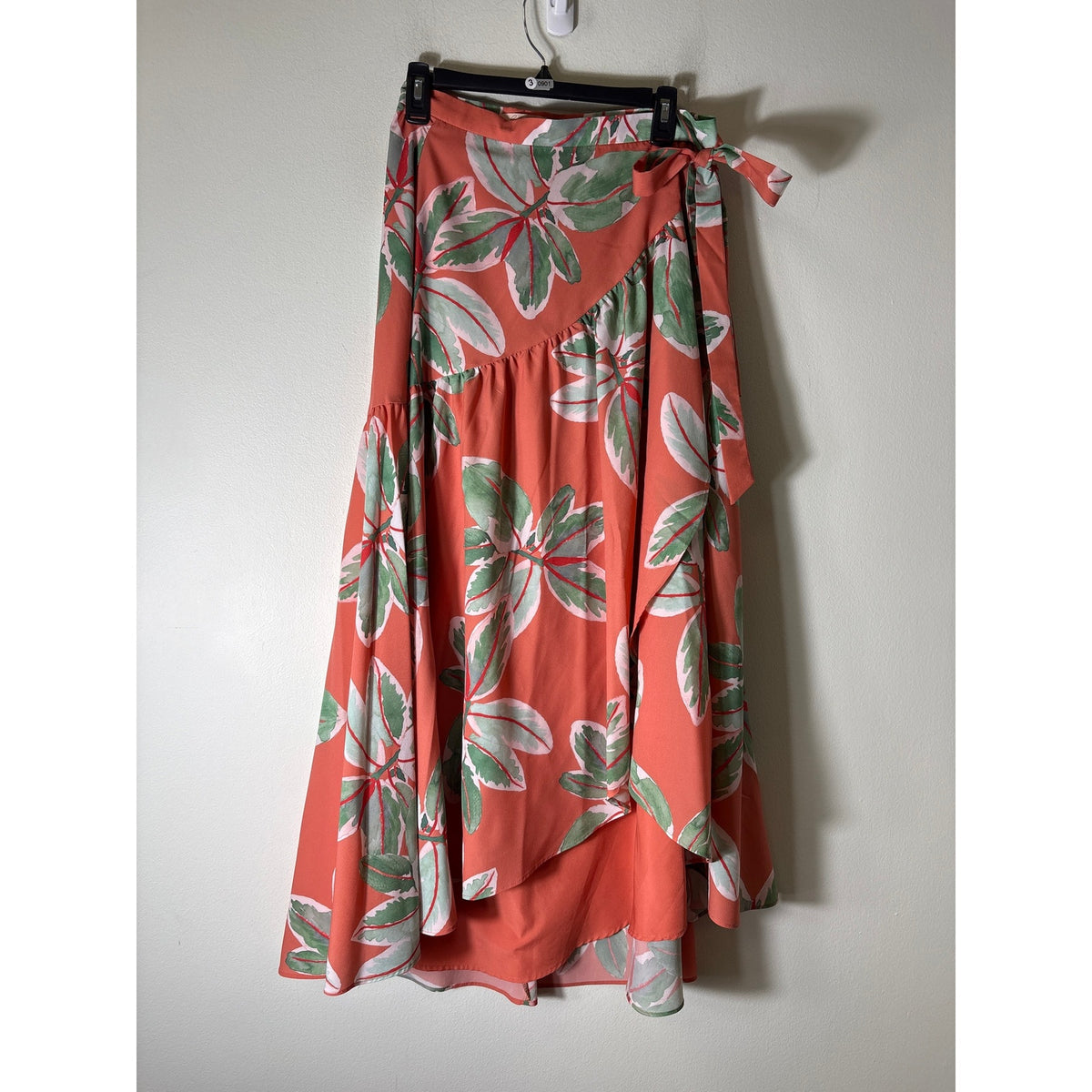 Hutch Peach Green Leaf Print Sarong Sz M