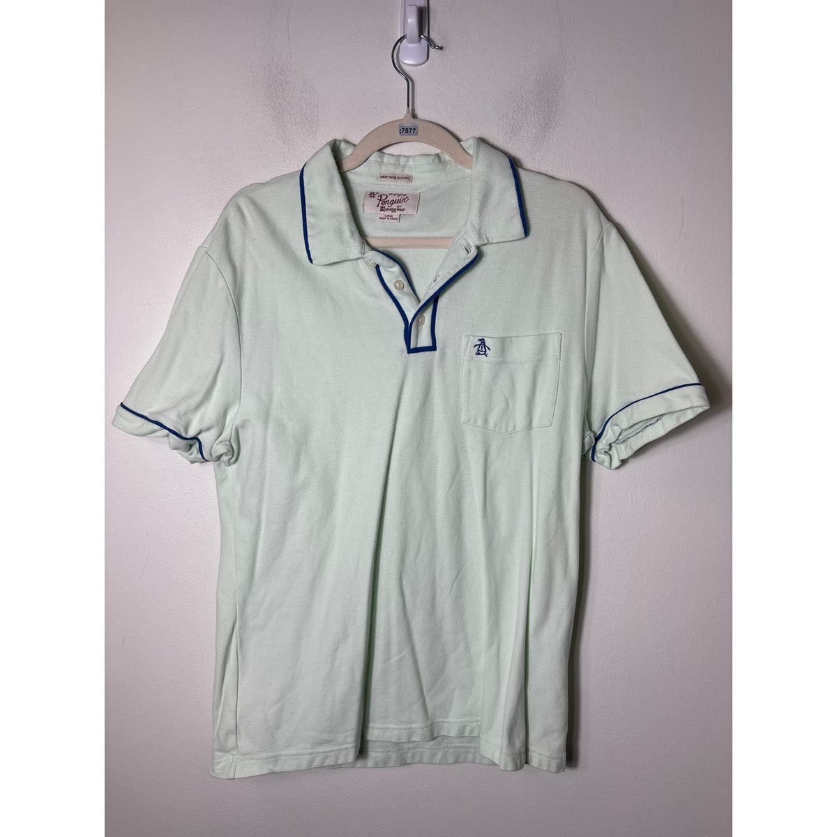 Mens Penguin Heritage Slim Fit Green W Navy Trim Polo sz L