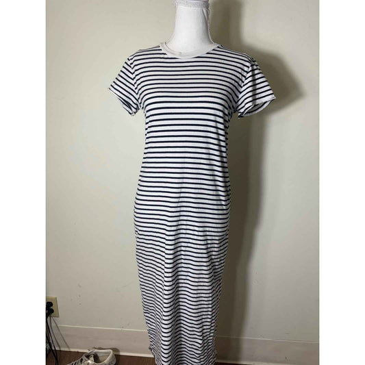 Frank & Eileen Navy and White Stripe Cotton Knit Cap Sleeve Maxi Dress Sz XS