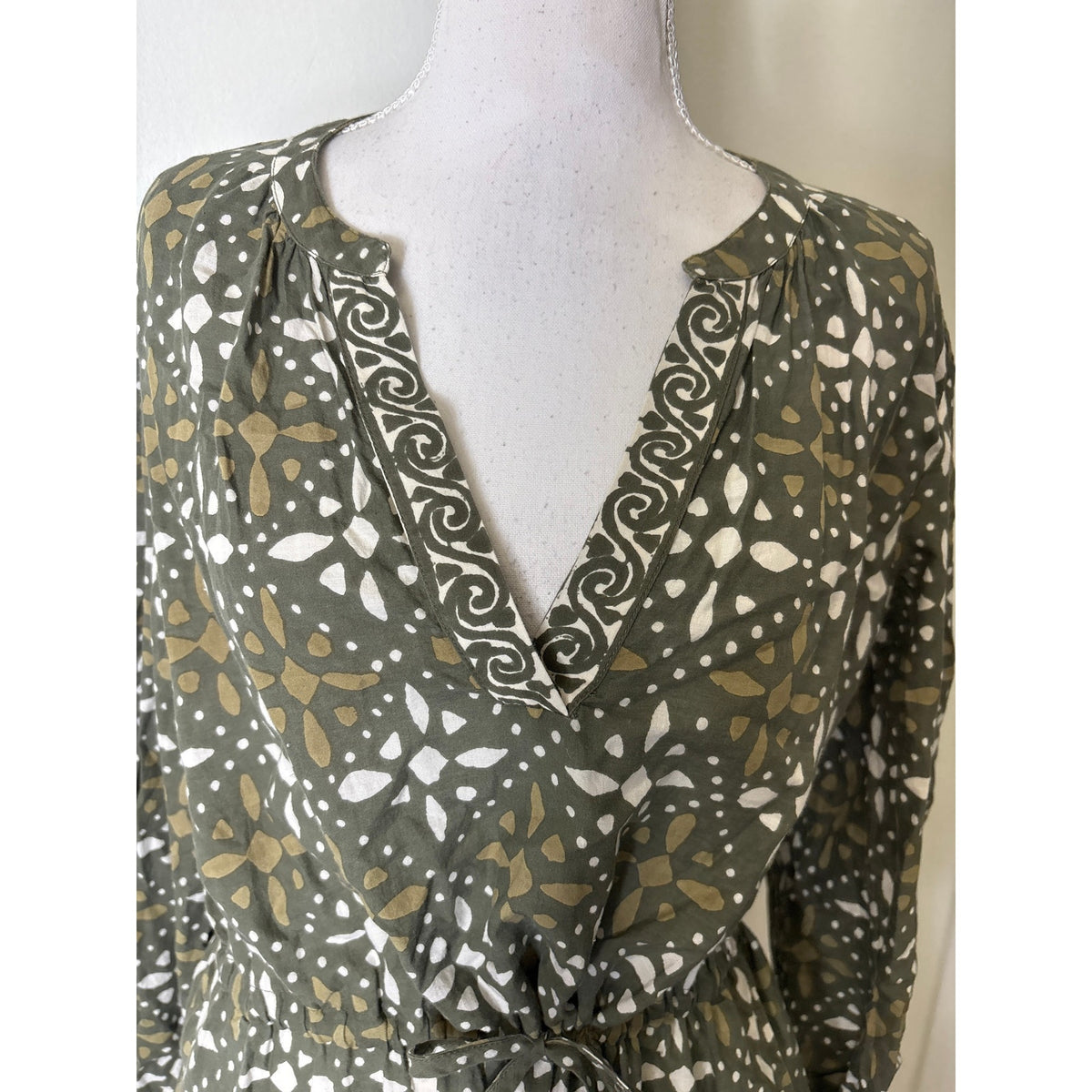 Velvet Green Cotton Long Sleeve Tiered Mini Dress Sz S