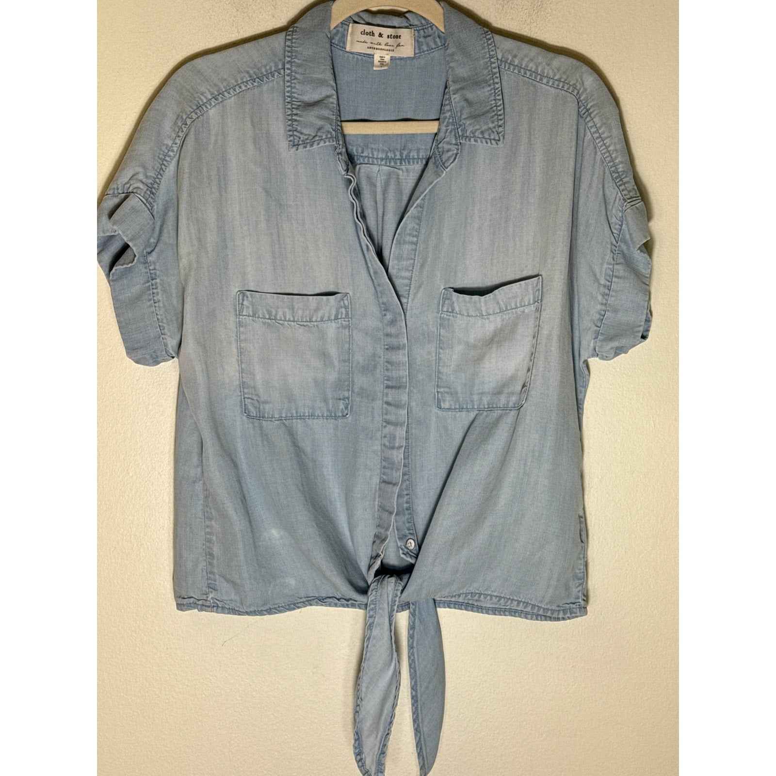 Cloth & Stone Blue Chambry Short Sleeve Button Up Shirt Sz L