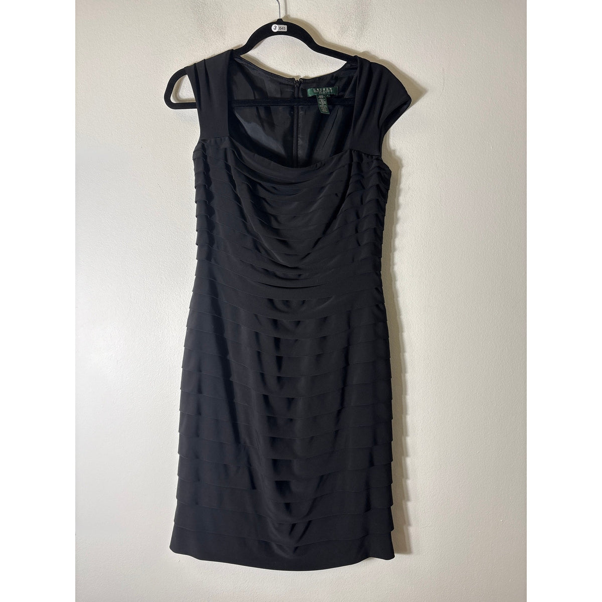 Ralph Lauren Black Cap Sleeve Pleated Knee Length Dress Sz 6