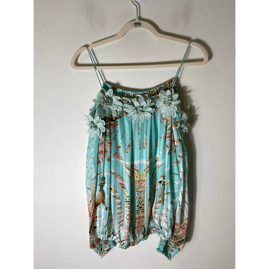 Casting Tuqoise Floral Blouse Off The Shoulder Sz M