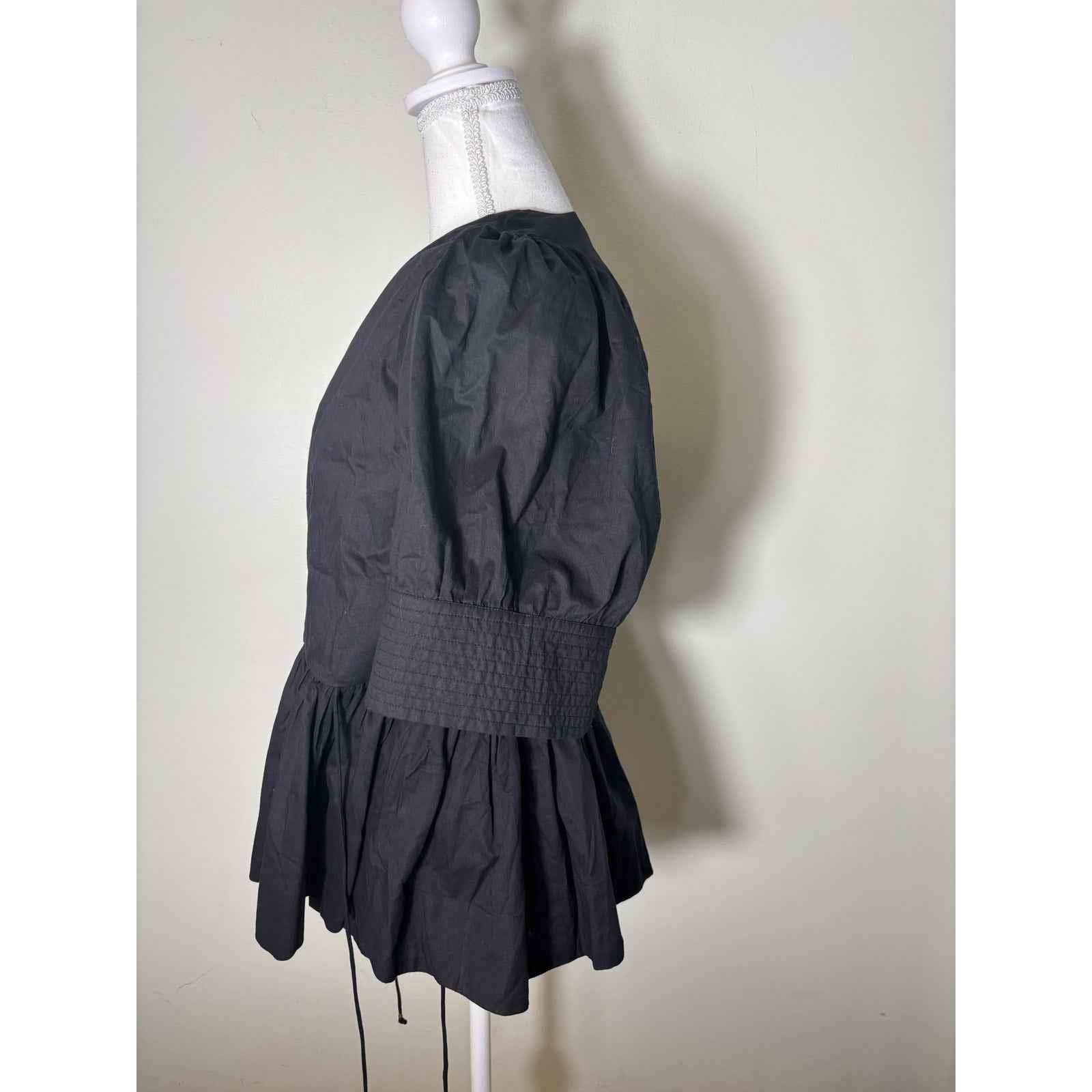 Rhode Black Puff Sleeve Wrap Shirt Sz S