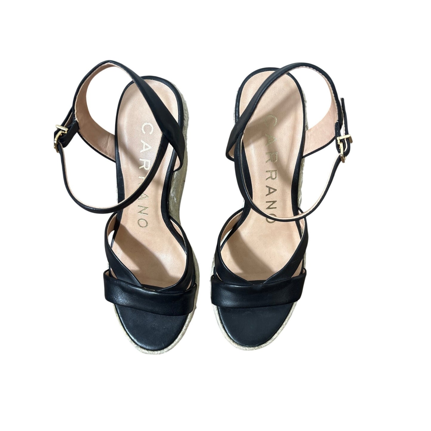 Carrano Black Raffia Wedge Shoes Sz 8