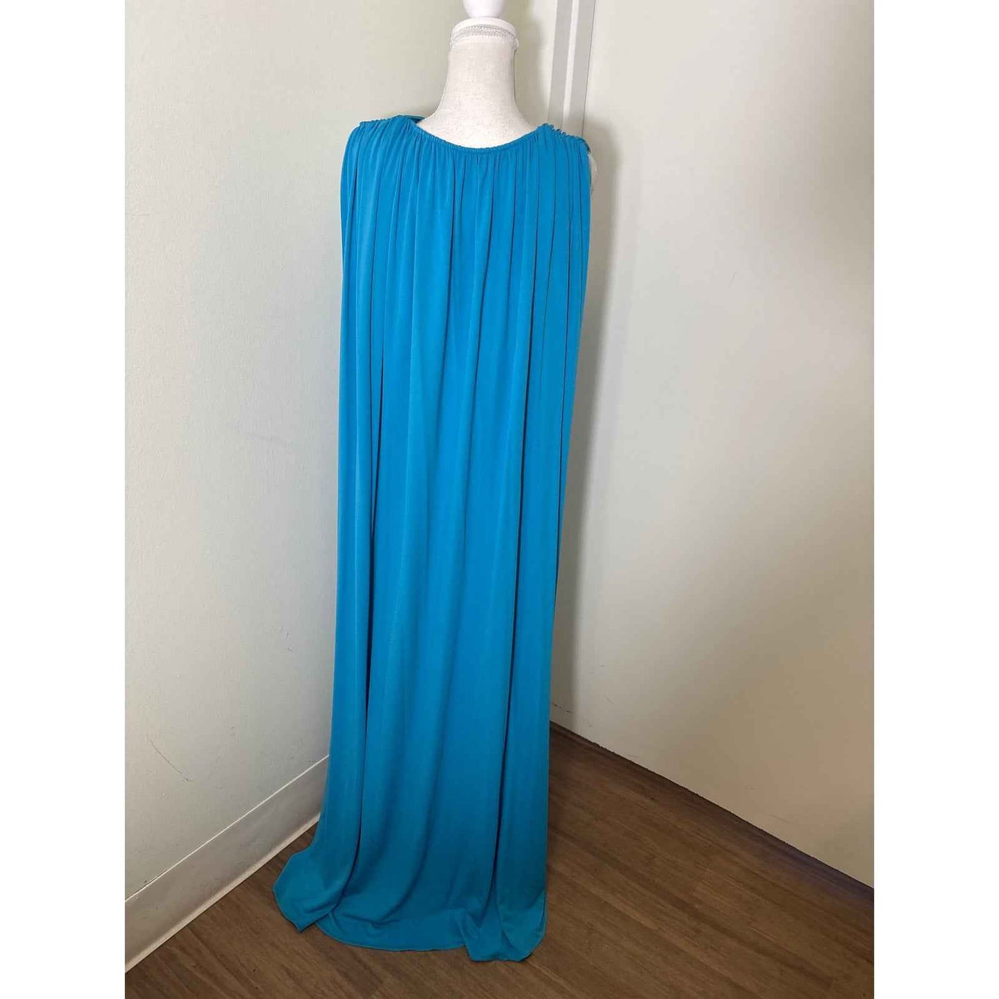 Halston Blue Draped Maxi Dress Sz 12