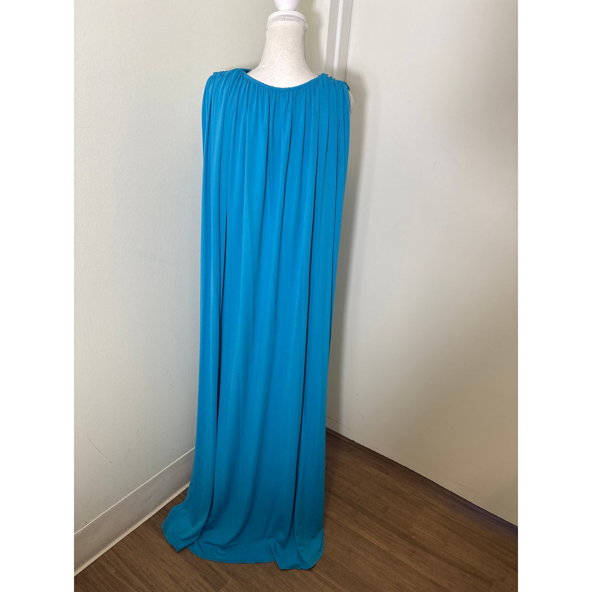 Halston Blue Draped Maxi Dress Sz 12