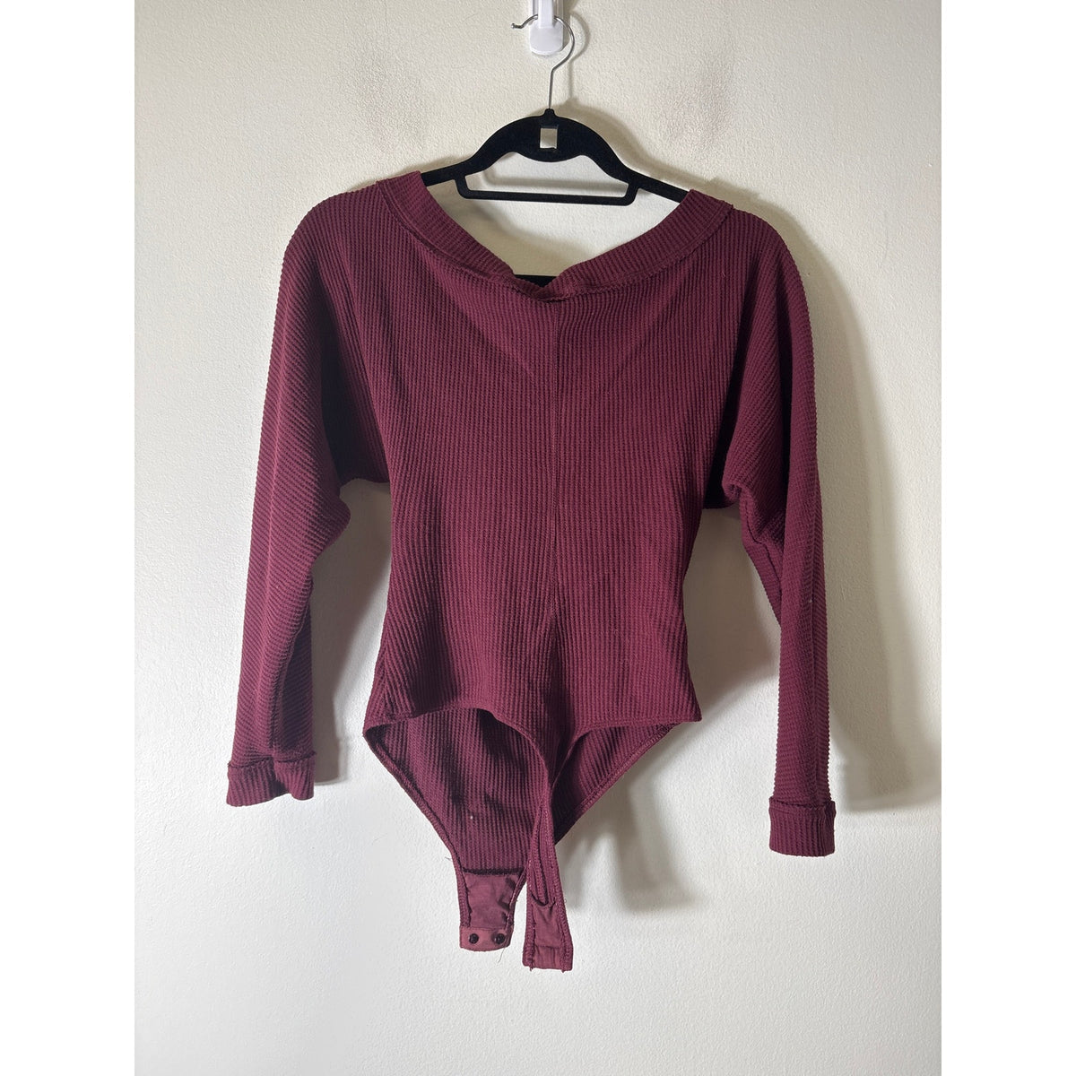 Free People Merlot Waffle Knit Body Suit Sz S