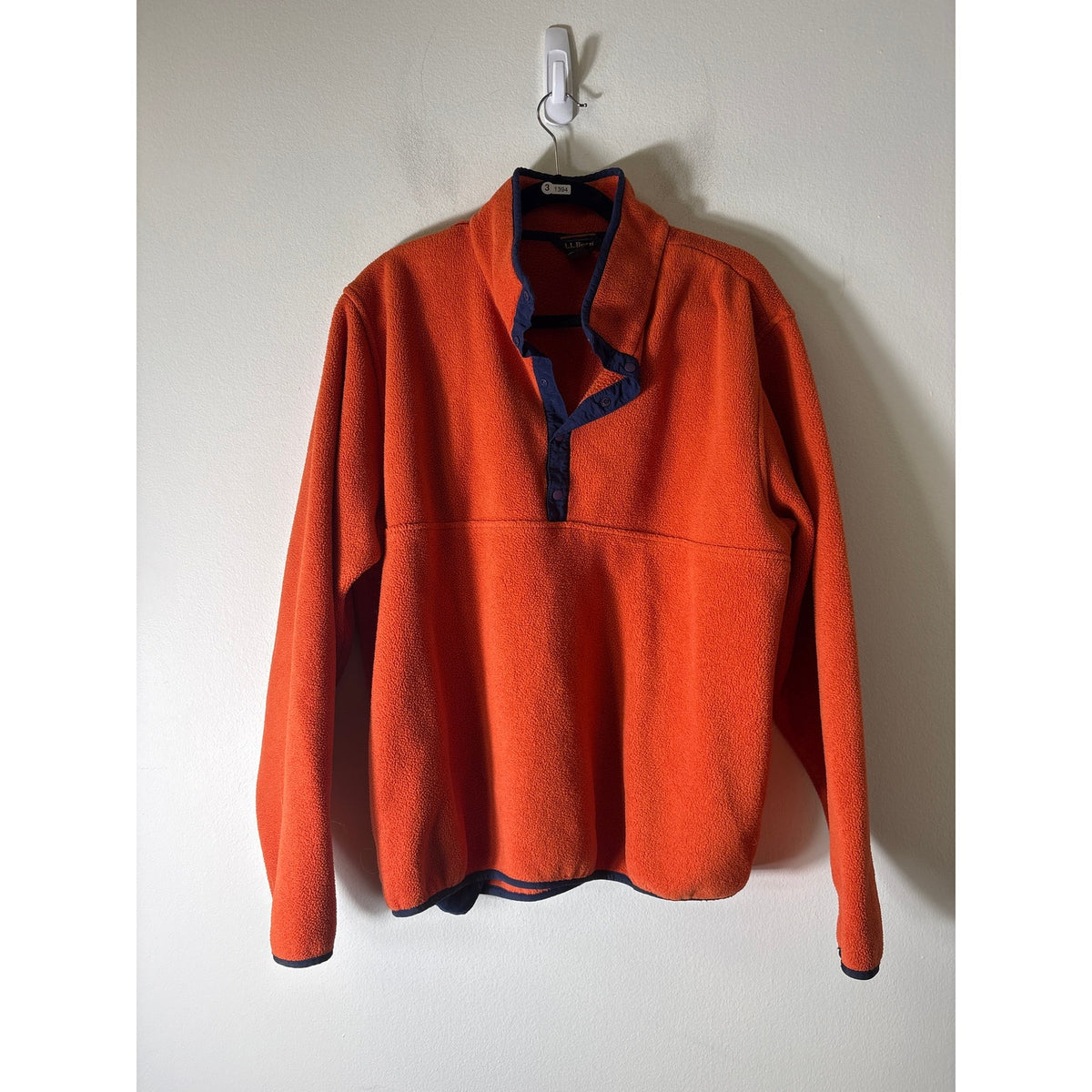 LL Bean Orange with Navy Trim Fleece Pullover Sz XL