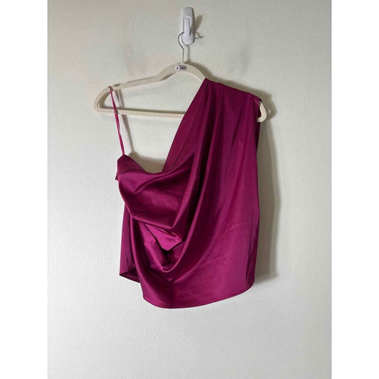 DO + BE Magenta Satinesqe One Shoulder Asymmetrical Top Sz S