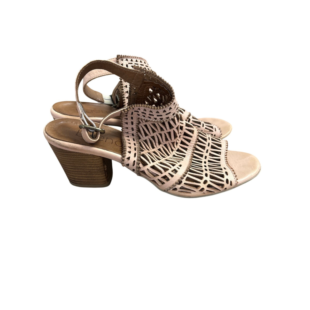 Bueno Light Brown Laser Cut Block Heel Sandals Sz 41 (10.5)