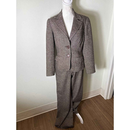 Trina Turk Brown Long Sleeve Wool Blend Fitted Pants Suite Sz 6