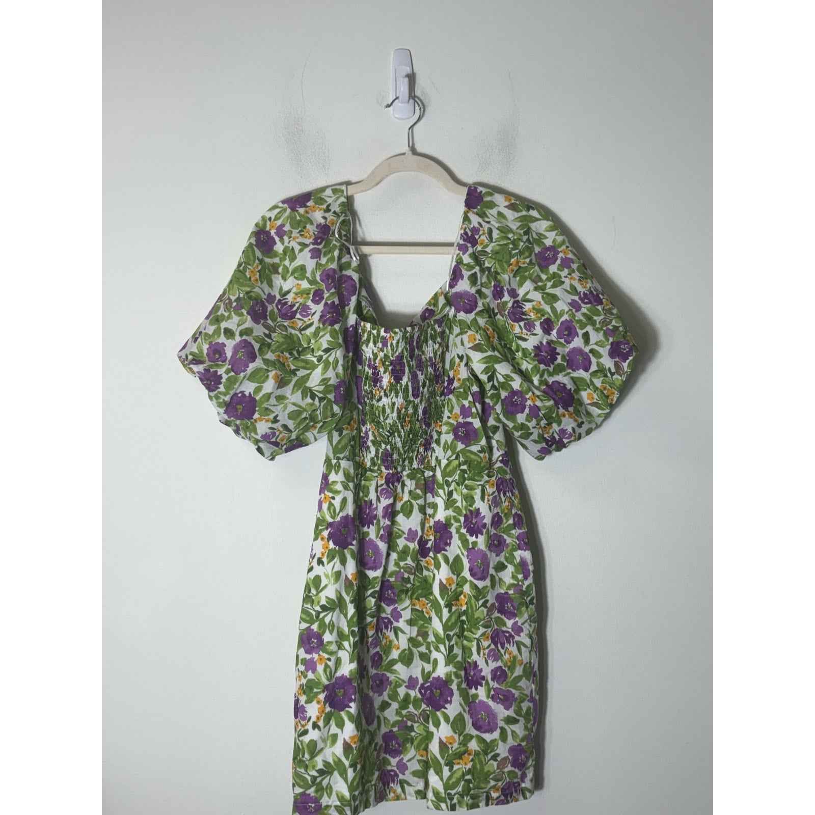 Milk and Honey Green and Purple Floral 1/2 Balloon Sleeve Cotton Dress Sz L